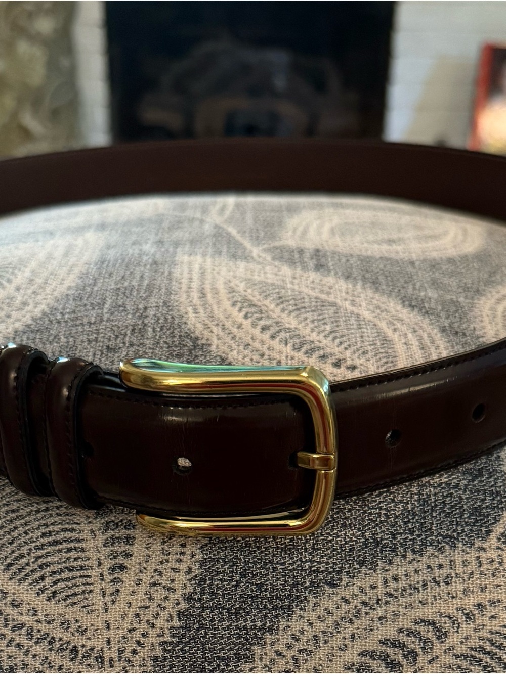 Men's Brown Leather Belt with Gold Buckle